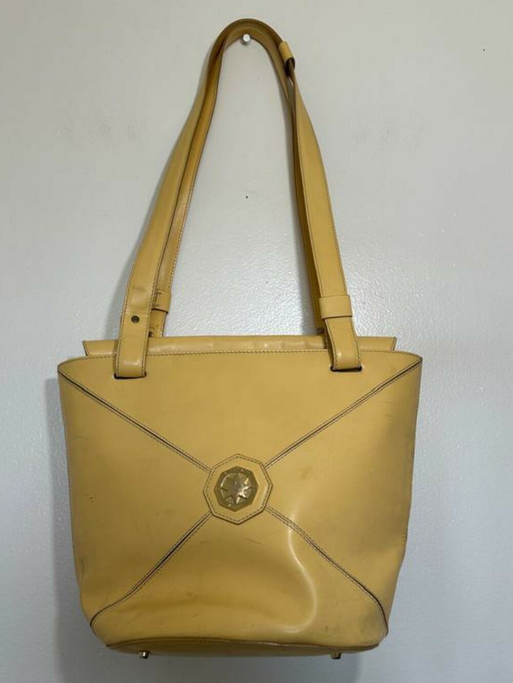 MC Stars by Michael Cromer Vintage Yellow Leather Shoulder Tote Bag